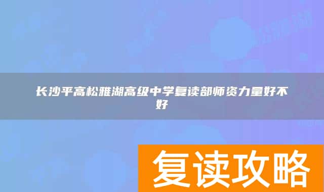 长沙平高松雅湖高级中学复读部师资力量好不好